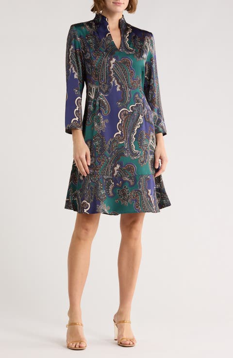 Paisley Print Crepe de Chine Dress