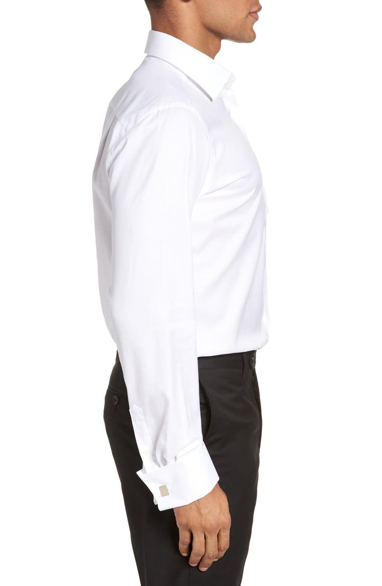 David Donahue Trim Fit Solid French Cuff Tuxedo Shirt, Alternate, color, White