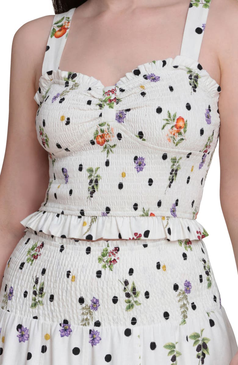 Avec Les Filles Flower & Polka Dot Smocked Tank, Alternate, color, Cream Scattered Botanical