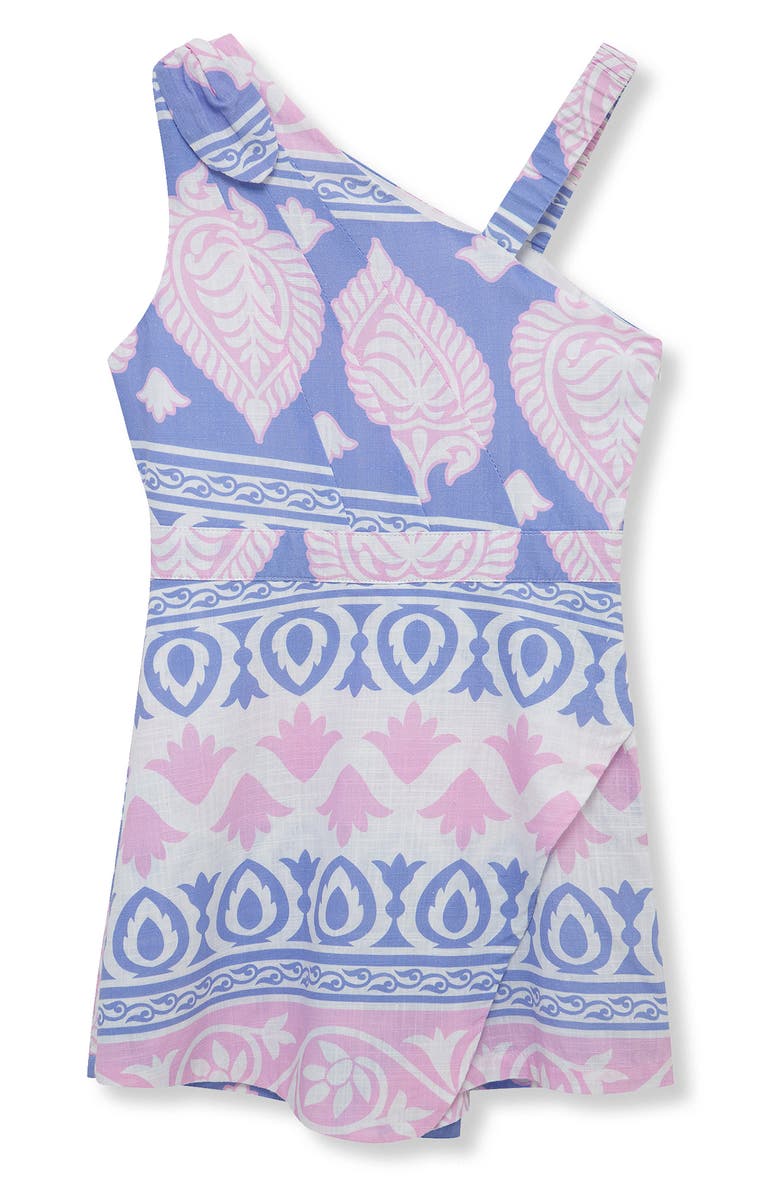 Habitual Kids Kids' Asymmetric Cotton Romper, Main, color, Blue/Pink Print