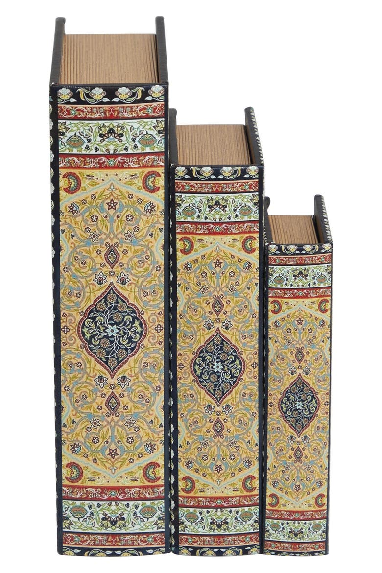 Set of 3 Canvas Faux Book Boxes, Alternate, color, MULTI COLORED
