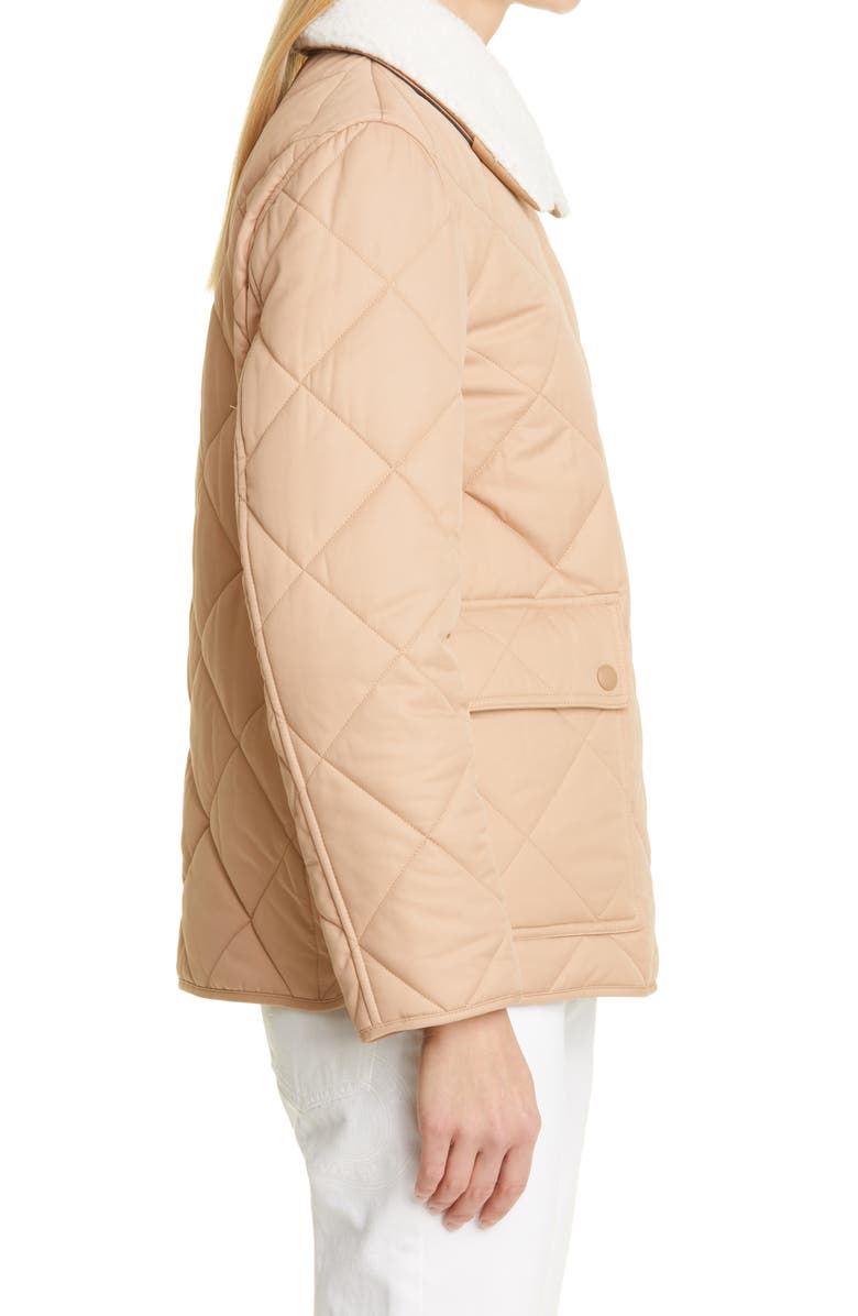 Burberry Kemptown Quilted Gabardine Coat with Removable Faux Shearling Collar, Alternate, color, 