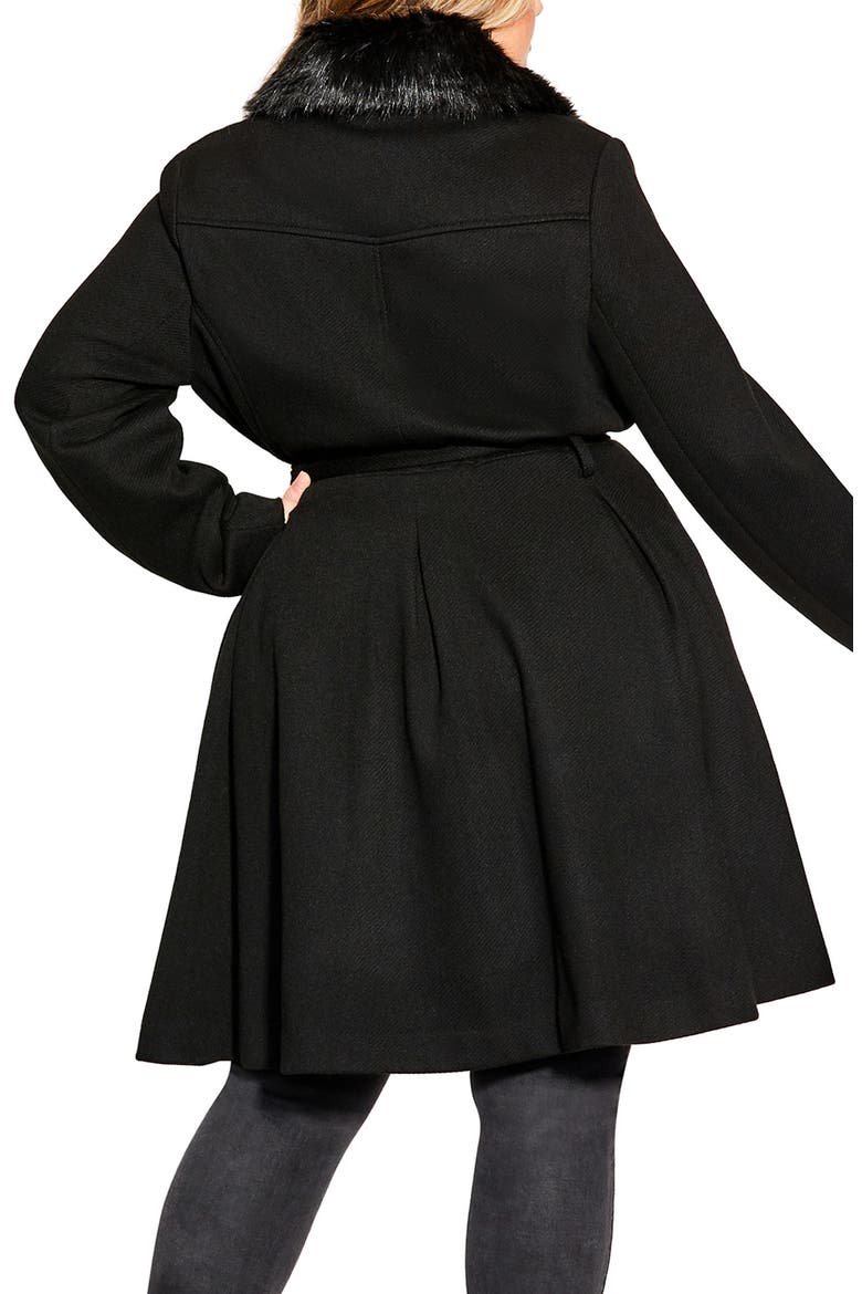 Blushing Belle Faux Fur Collar Coat, Alternate, color, BLACK