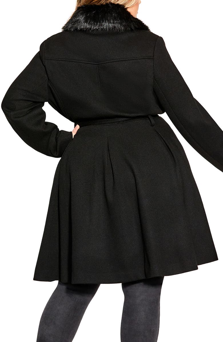 City Chic Blushing Belle Faux Fur Collar Coat, Alternate, color, 