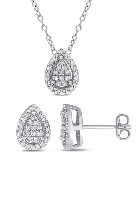 Diamond Pear Pendant Necklace & Stud Earrings Set - 0.3ct.