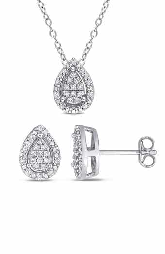 DELMAR Diamond Pear Pendant Necklace & Stud Earrings Set - 0.3ct.