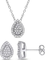 DELMAR Diamond Pear Pendant Necklace & Stud Earrings Set - 0.3ct.