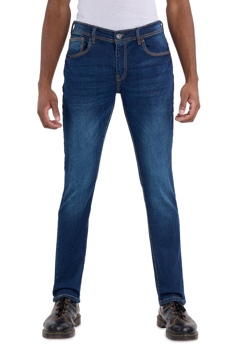 Saddle Stitch Stretch Straight Leg Jeans, Main, color, INDIGO