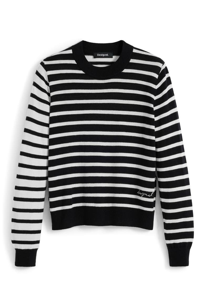 Blocked Stripe Crewneck Sweater, Alternate, color, BLACK