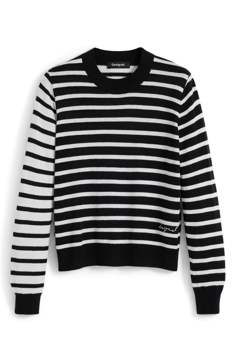 Desigual Blocked Stripe Crewneck Sweater, Alternate, color, Black