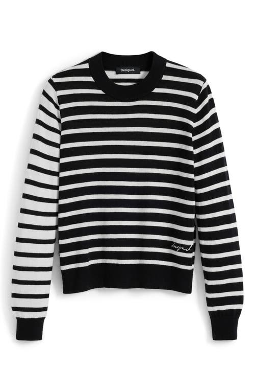 Desigual Blocked Stripe Crewneck Sweater In Black