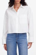 Madewell Straight Hem Crop Linen & Cotton Button-Up Shirt