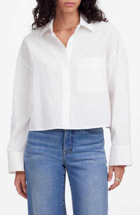 Madewell Straight Hem Crop Linen & Cotton Button-Up Shirt