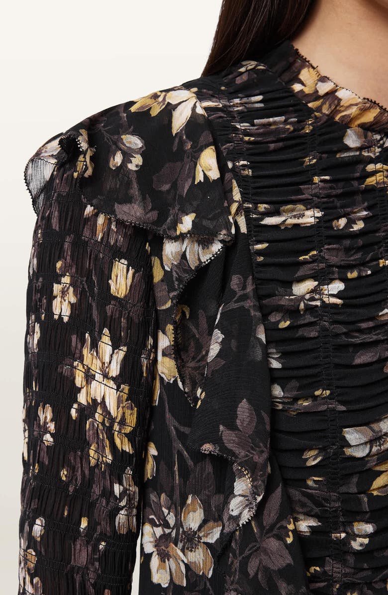 AllSaints Portia Floral Long Sleeve Dress, Alternate, color, Vine Black