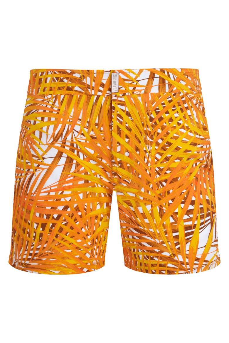 Men's Palm Leaves Stretch Flat Belted Swim Shorts, Alternate, color, MANGUE