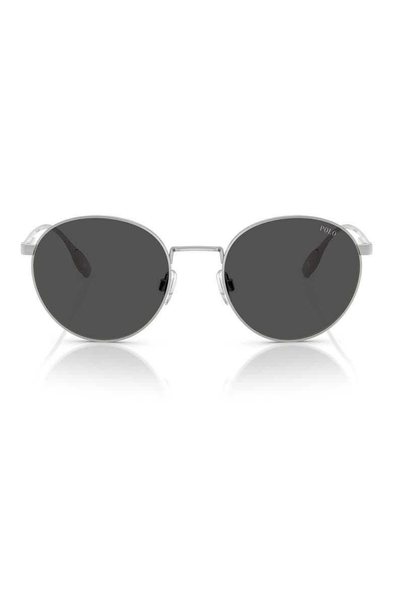53mm Round Sunglasses, Main, color, BRUSHED SILVER / DARK GREY