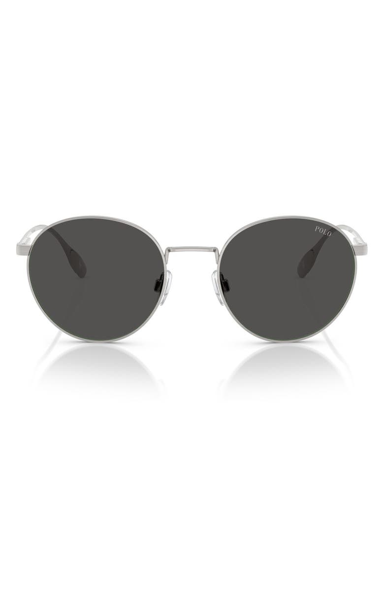 Polo Ralph Lauren 53mm Round Sunglasses, Main, color, Brushed Silver / Dark Grey