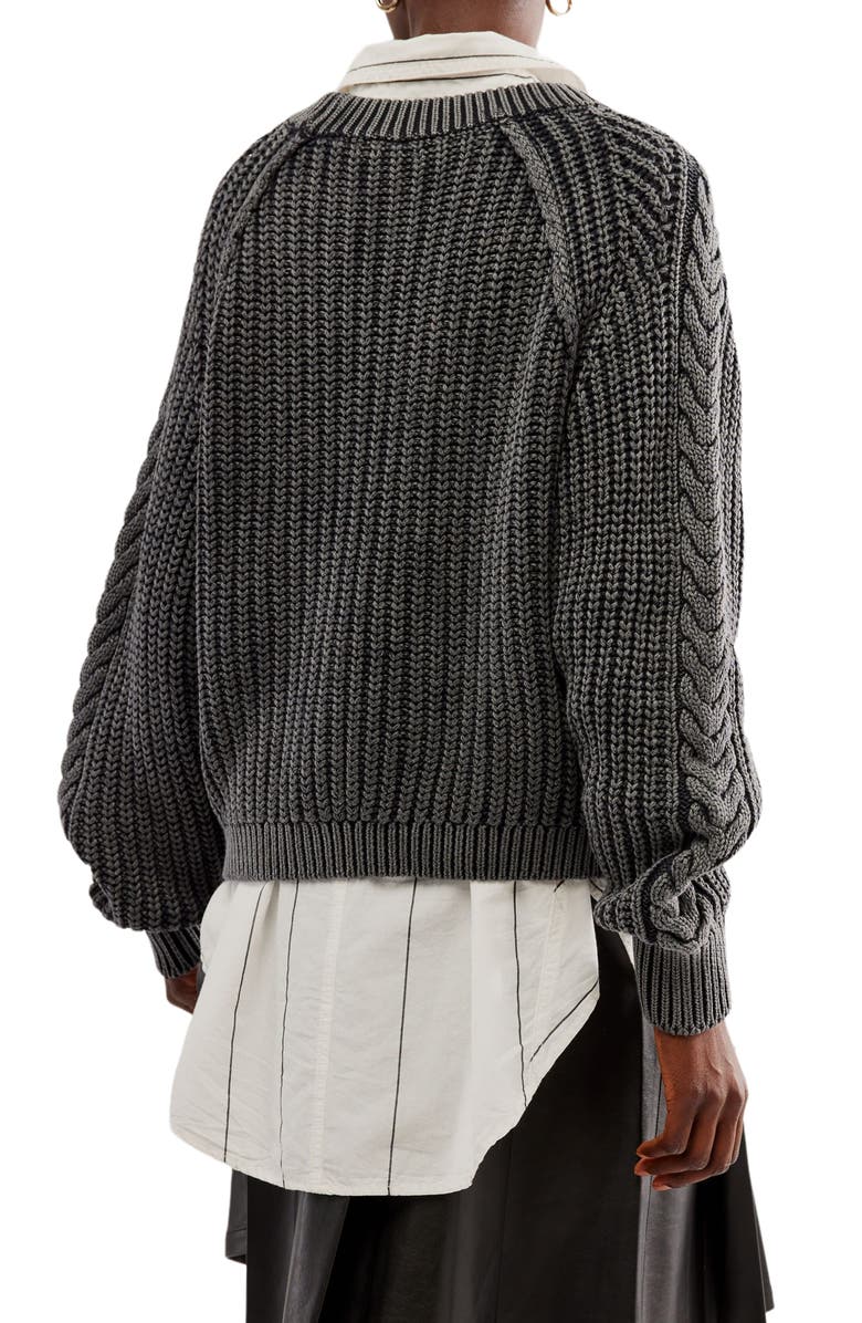Free People Frankie Cable Cotton Sweater, Alternate, color, Black