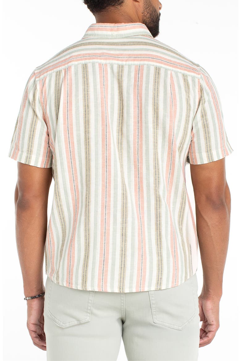 Stripe Short Sleeve Slub Linen & Cotton Button-Down Shirt, Alternate, color, CLAY/ SAGE