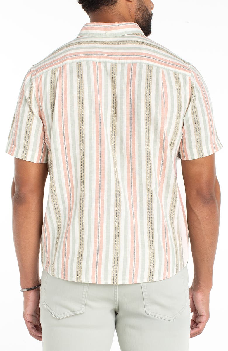 Liverpool Los Angeles Stripe Short Sleeve Slub Linen & Cotton Button-Down Shirt, Alternate, color, Clay/ Sage