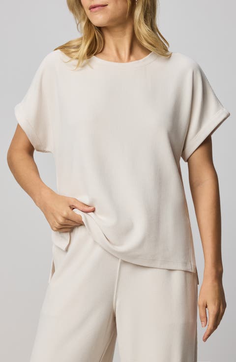 Waffle Knit Short Sleeve Sweatshirt