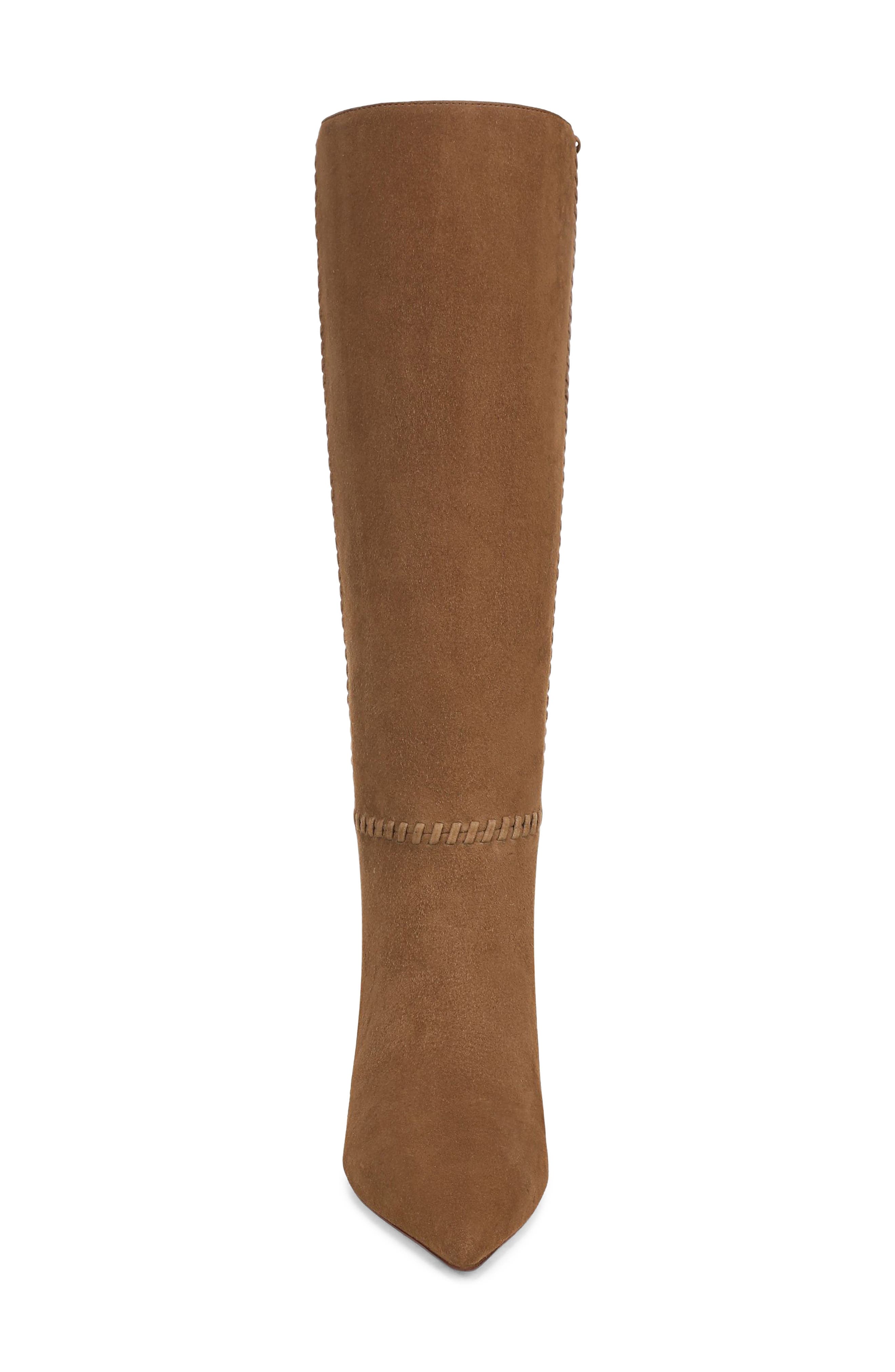 Lisa Whipstitch Pointed Toe Kitten Heel Knee High Boot, Alternate, color, CHESTNUT SUEDE
