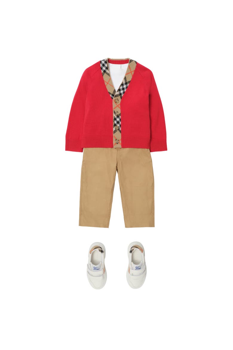 Check Trim Wool Cardigan, Alternate, color, Red