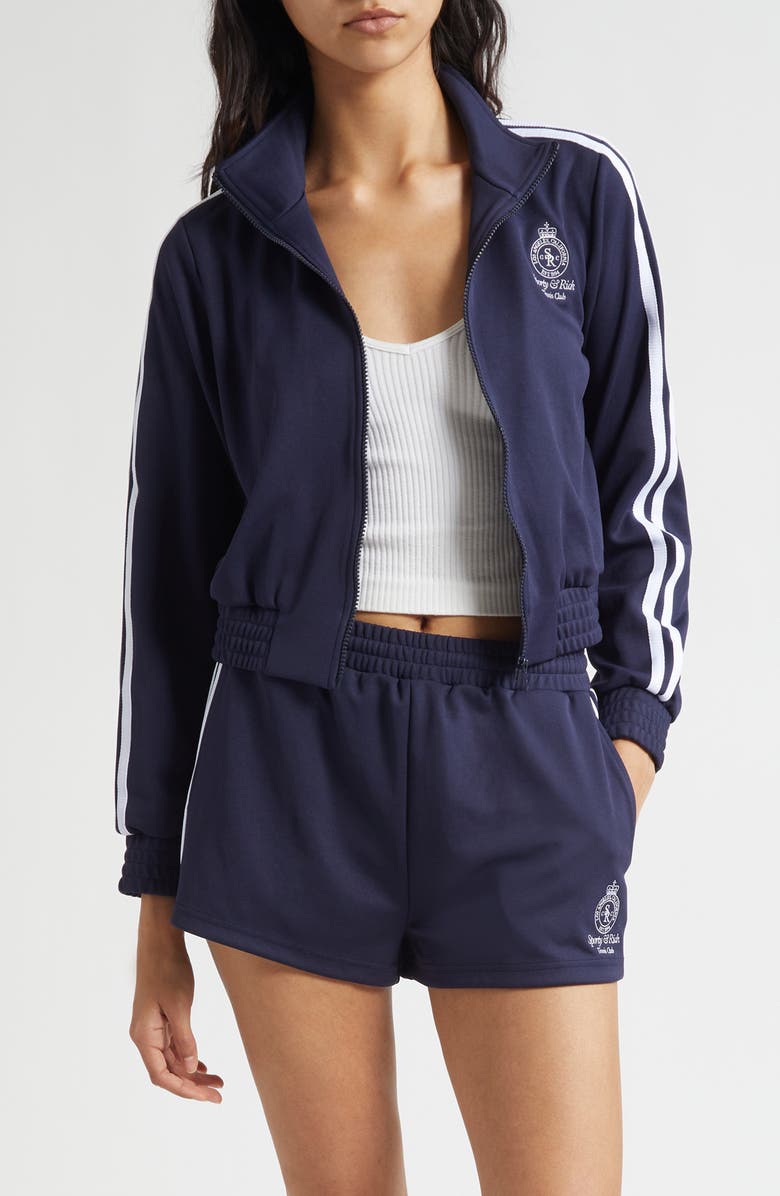 Sporty & Rich Elio Crown Tennis Track Jacket, Main, color, Dark Navy