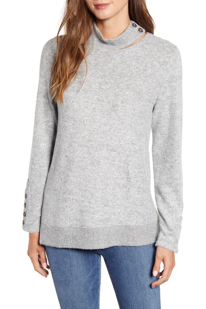 Mock Neck Sweater (Nordstrom Exclusive), Main, color, HEATHER GREY