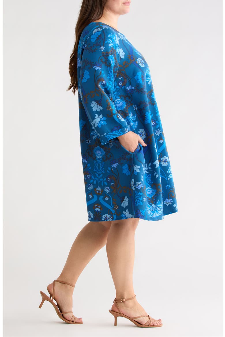 Palmate Floral Shift Minidress, Alternate, color, TEAL-BLUE