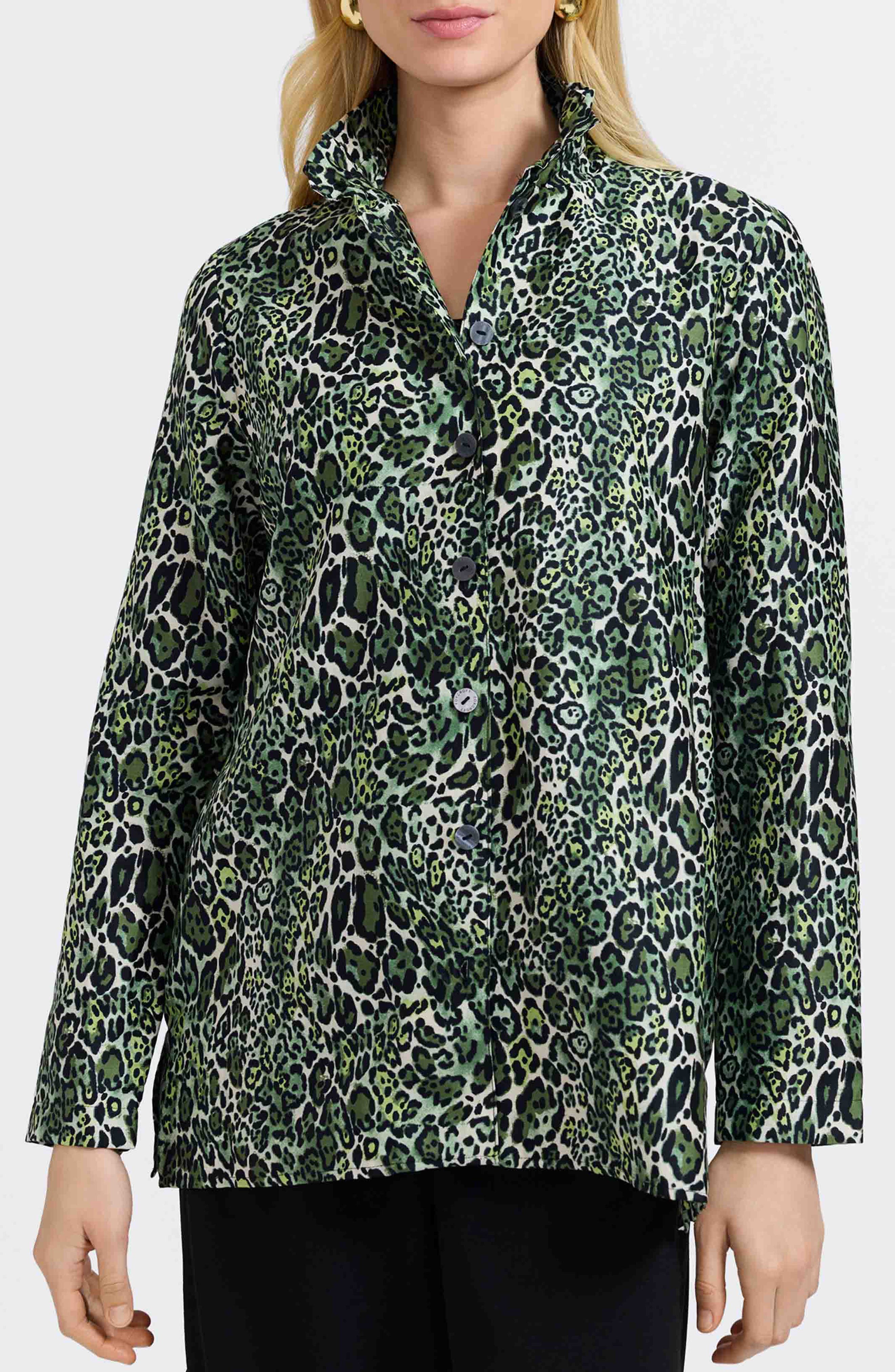 Carolina Leopard Print Cotton Sateen Button-Up Shirt