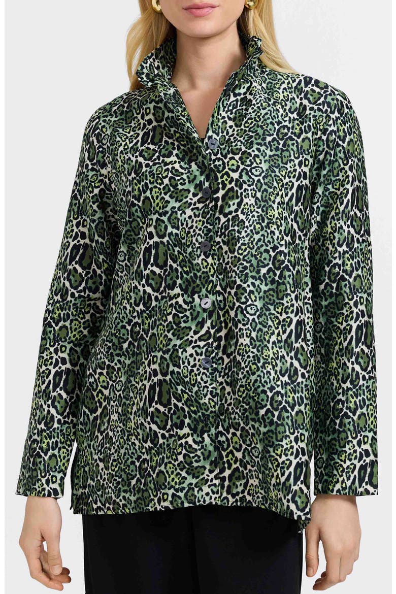 Carolina Leopard Print Cotton Sateen Button-Up Shirt, Main, color, BASIL GREEN/ MULTI