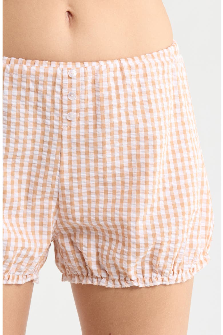 Gingham Seersucker Bloomer Short Pajamas, Alternate, color, TAN COMBO