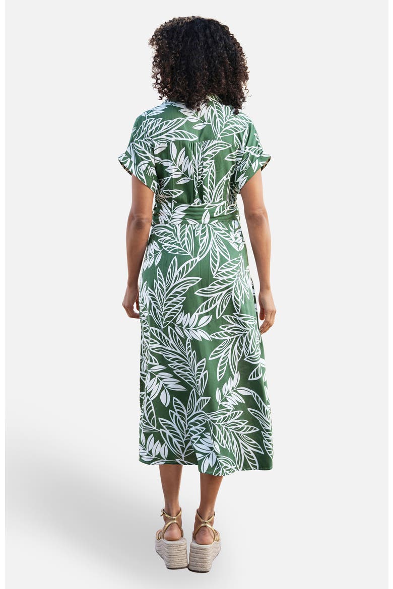 Leaf Print Midi Shirt Dress, Alternate, color, Green