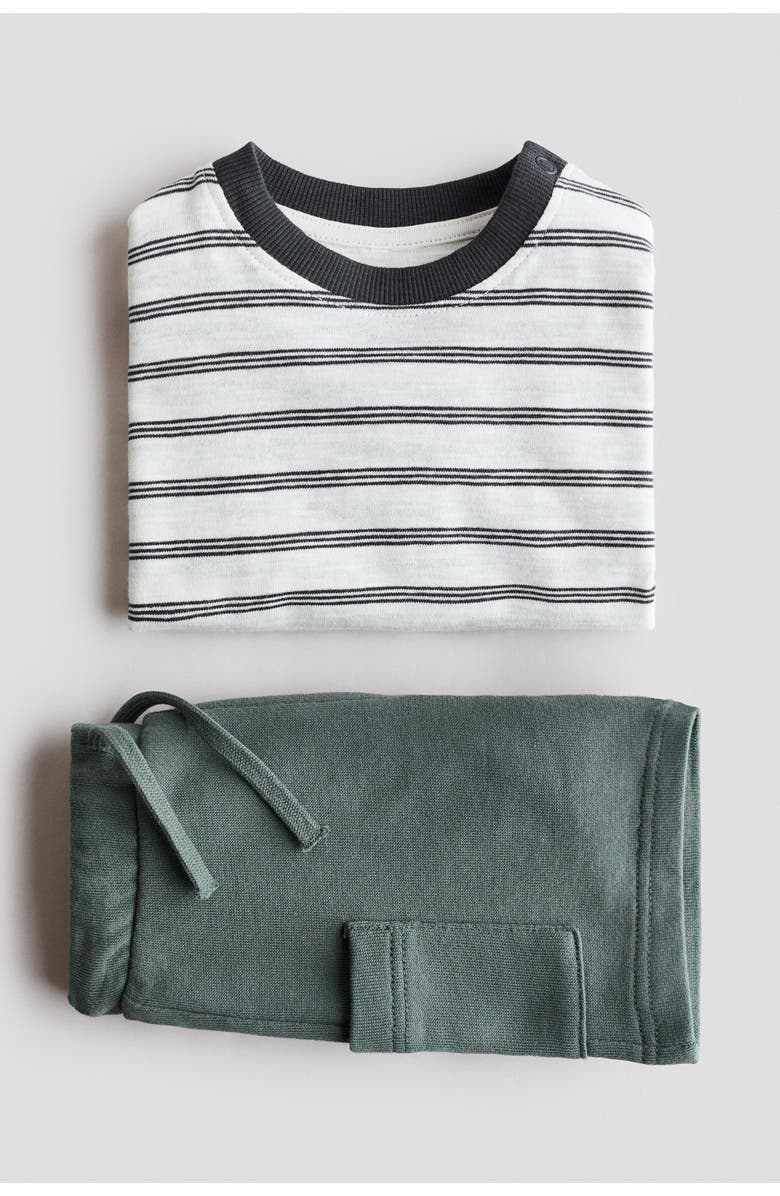 H&M 2-piece T-shirt And Shorts Set, Alternate, color, Khaki Green/Gray Striped