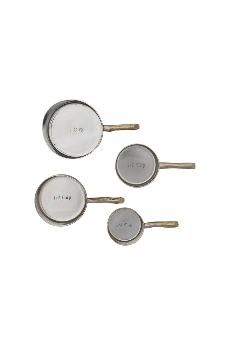 4-Piece Stainless Steel Measuring Cups with Etched Flowers and Twig Shaped Handles, Brass, Alternate, color, Brass