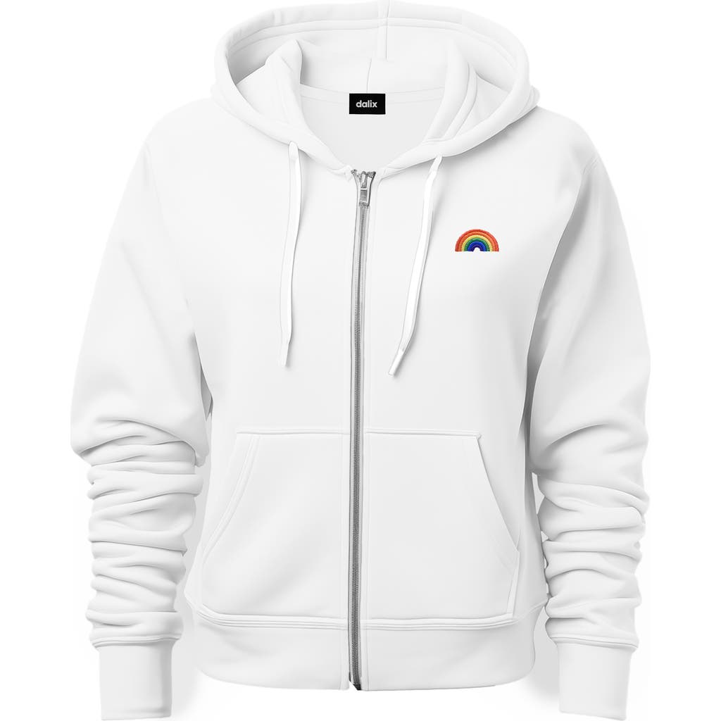 Dalix Rainbow Zip Hoodie In White