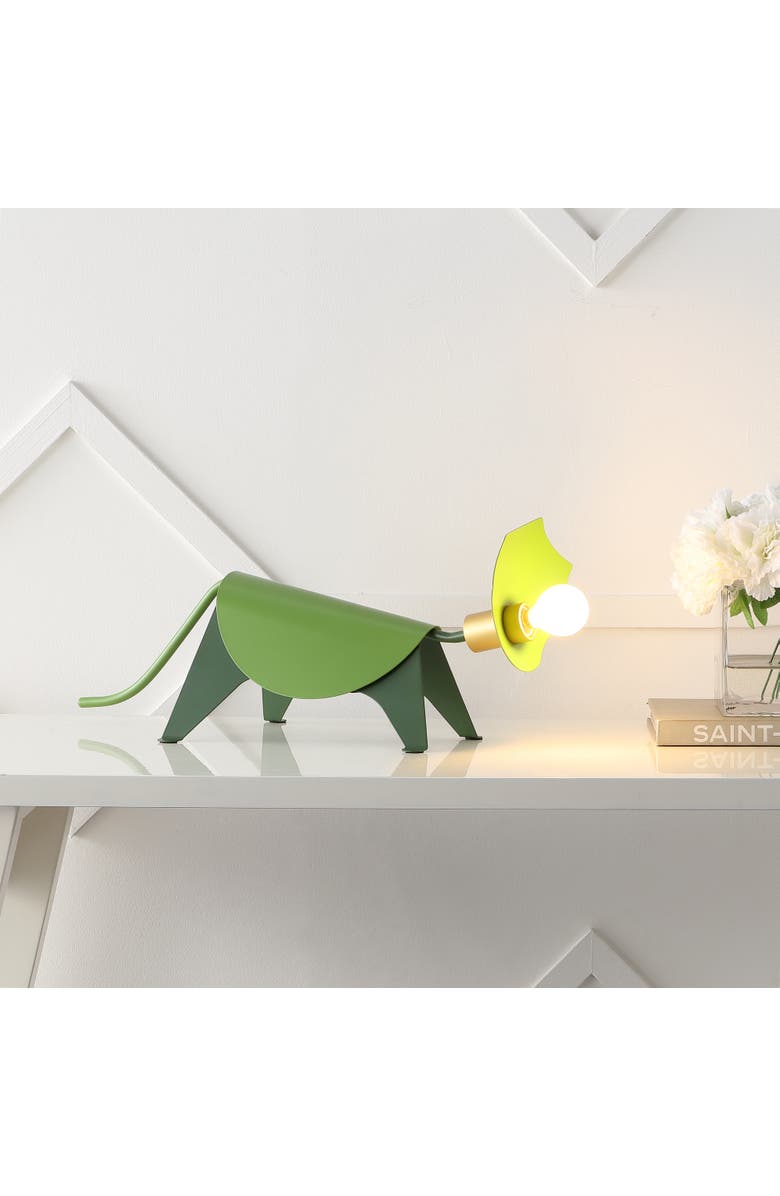 JONATHAN Y Gretchen Modern Industrial Iron Triceratops LED Kids' Lamp, Alternate, color, Green