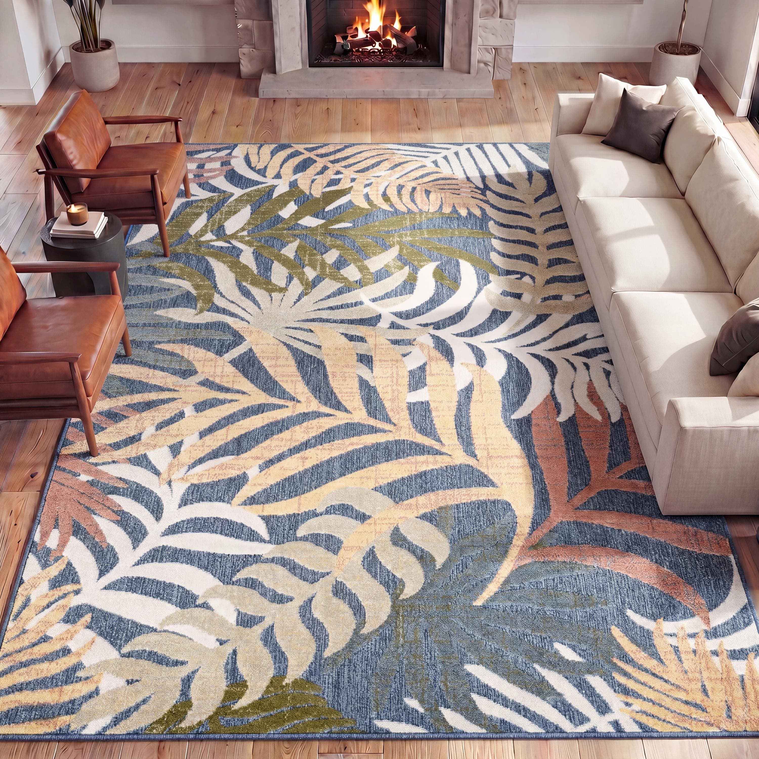 Jonathan Y Tropics Palm Leaves Indoor/outdoor Rug In Dark Blue/multi