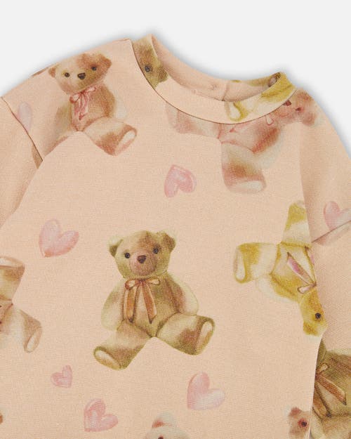 Deux Par Deux Glittering French Terry Dress Teddy Bear In Neutral