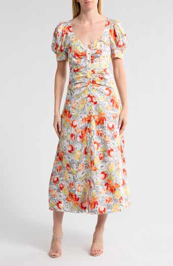 Cinq à Sept Linework Floral Ximena Short Sleeve A-Line Dress