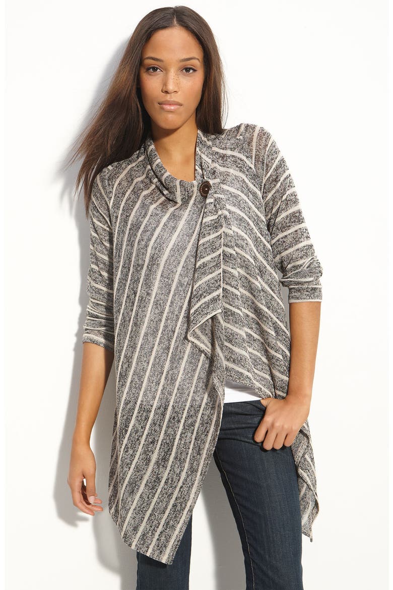 Stripe Asymmetric Cardigan, Main, color, BLACK / OATMEAL STRIPE