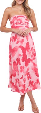 Petal & Pup Kenna Print Strapless Midi Dress