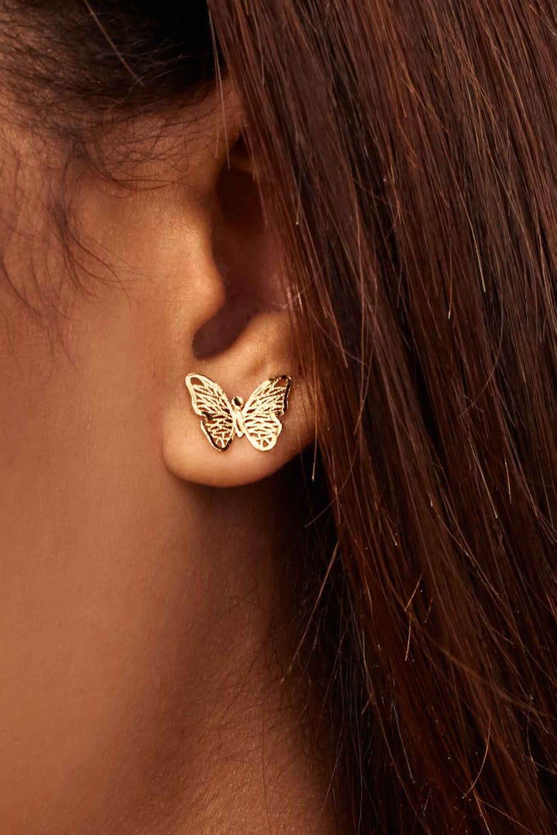 14K Yellow Gold Social Butterfly Studs, Alternate, color, Yellow Gold