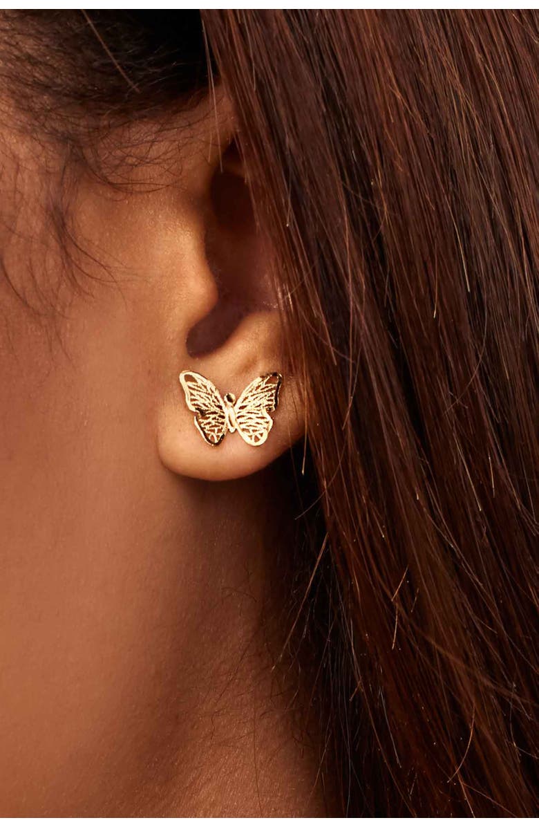 Oradina 14K Yellow Gold Social Butterfly Studs, Alternate, color, Yellow Gold