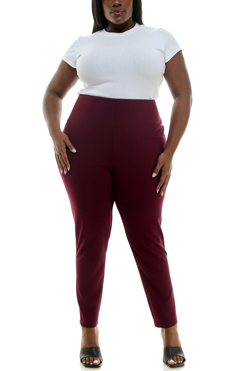 Nina Leonard High Waist Tech Crepe Leggings, Alternate, color, Deep Wine