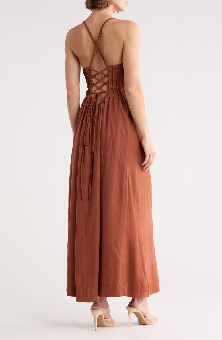 DRESS TO Square Neck Lace-Up Back Maxi Dress, Alternate, color, Brown Mate