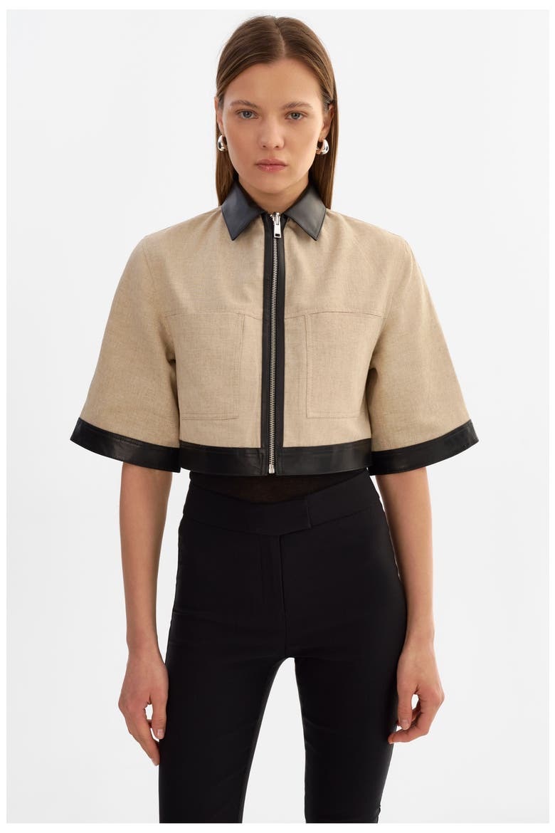 Caprice | Short Sleeve Jacket, Main, color, Black/Beige