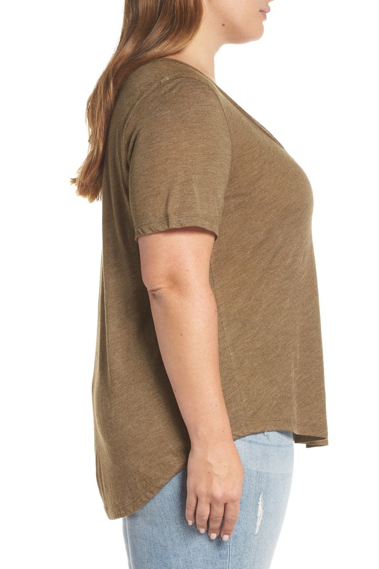 Raw Edge V-Neck Tee, Alternate, color, OLIVE ITALY