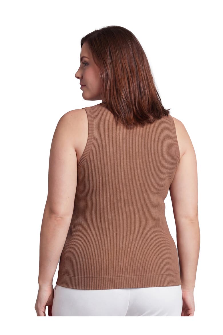 Curvy Basic Ribbed Knit Round Neck Sleeveless Tank Top, Alternate, color, Mocha
